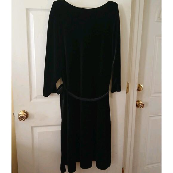 J. Jill Women’s 4X Velvet Wrap Dress Black Midi Tassel Tie Waist - Picture 3 of 16